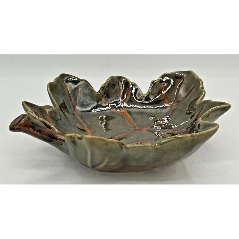 Pottery Barn Harvest Leaf Ceramic‎ Glazed Serving Plate Tray Autumn Fall Decor